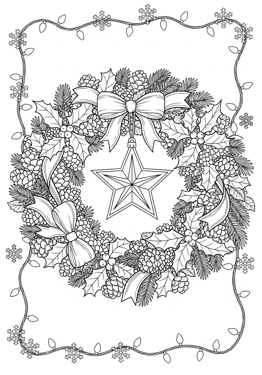 corona di natale con luci Disegno da colorare corona di natale con luci