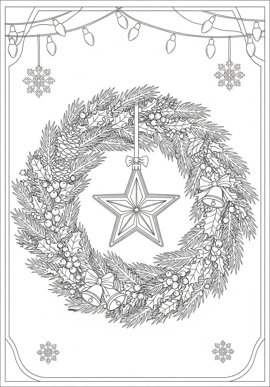corona di natale con stella Disegno da colorare corona di natale con stella