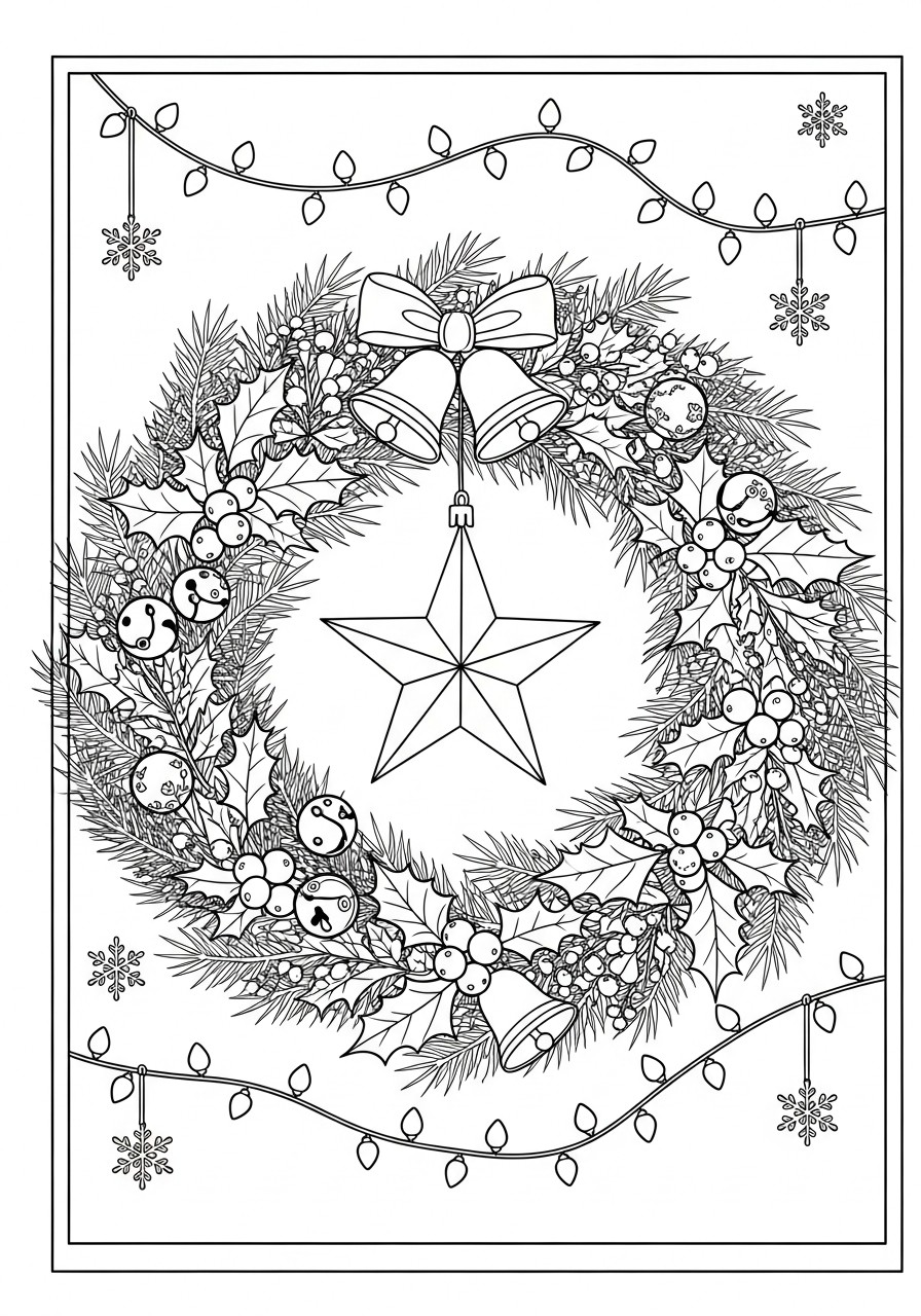 corona di natale con stella Disegno da colorare corona di natale con stella