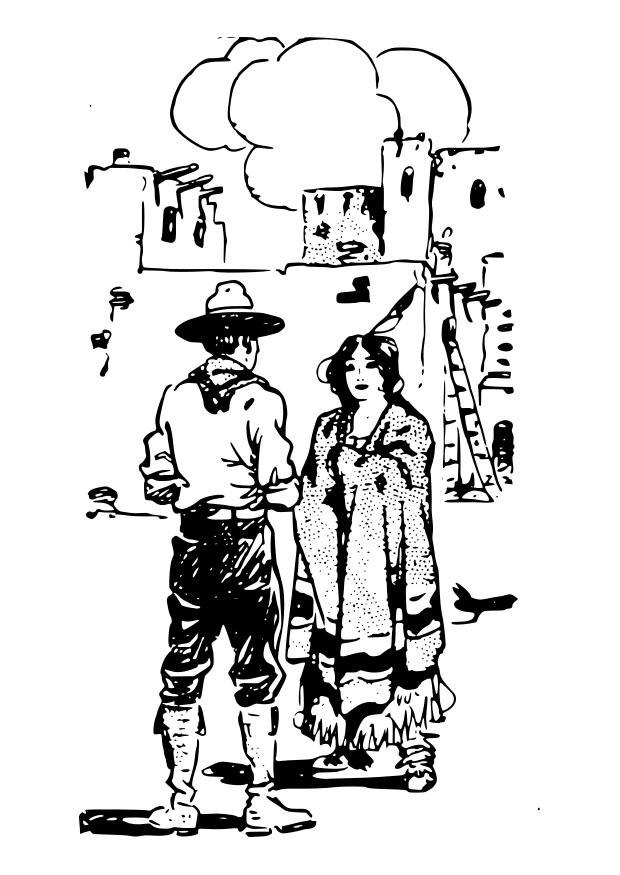 cowboy con donna Disegno da colorare cowboy con donna