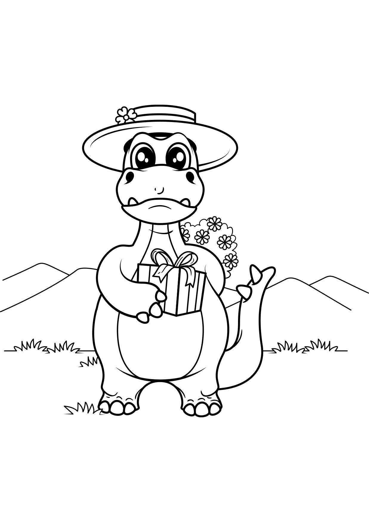 dinosauro con regalo Disegno da colorare dinosauro con regalo