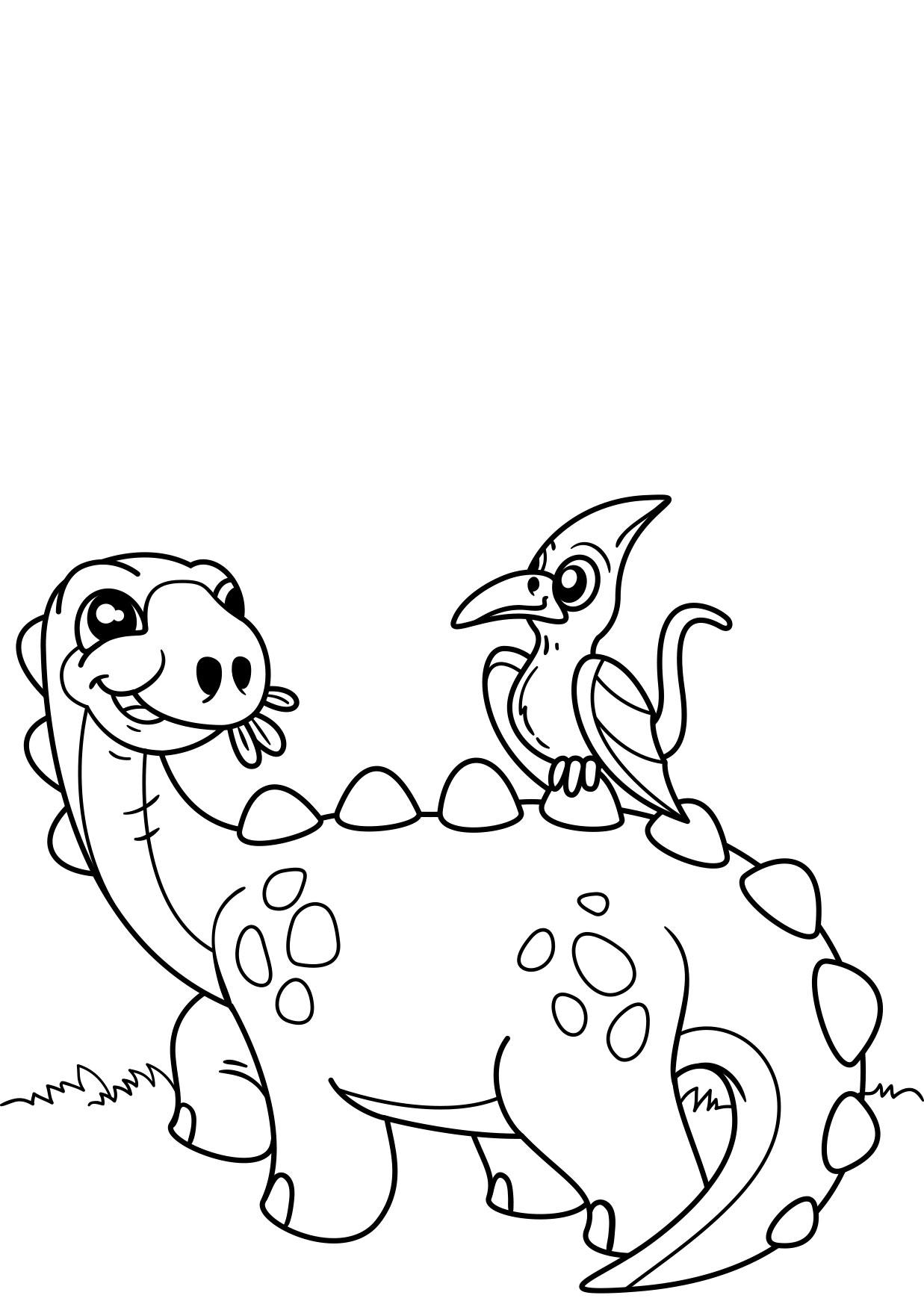 dinosauro con uccello Disegno da colorare dinosauro con uccello