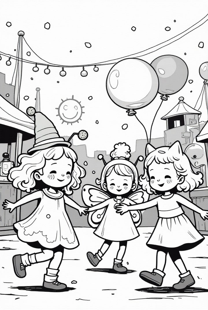 Disegno da colorare amiche a carnevale