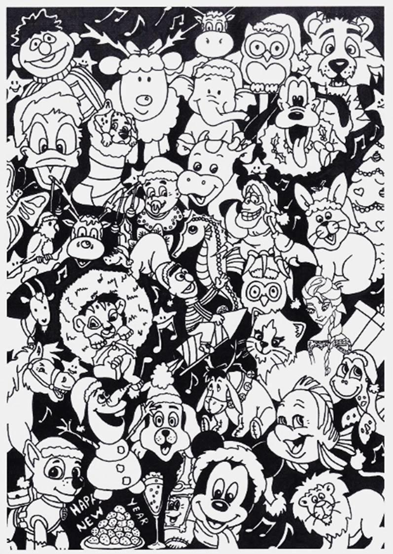 Disegno da colorare animali natalizi disney