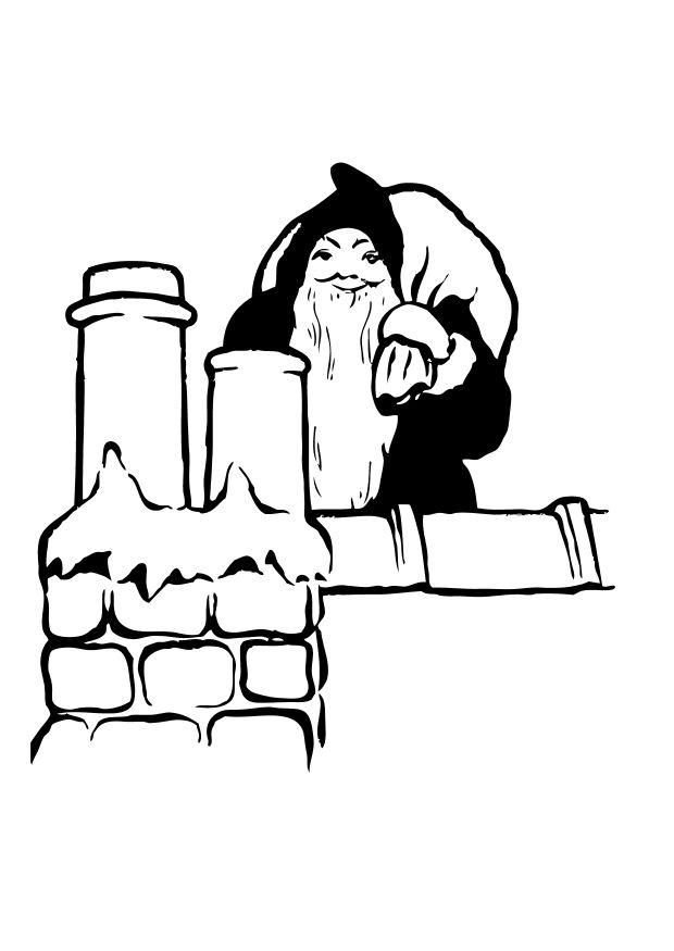 Disegno da colorare babbo natale sul tetto