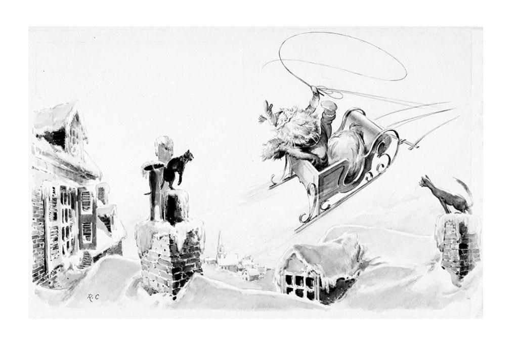 Disegno da colorare babbo natale sulla slitta