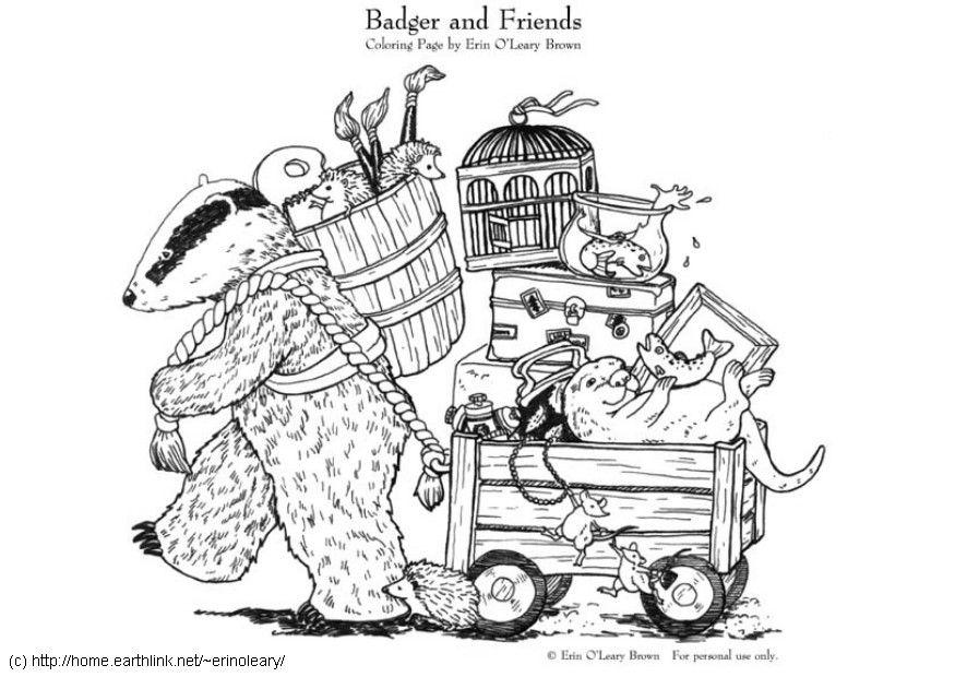 Disegno da colorare badger e i suoi amici