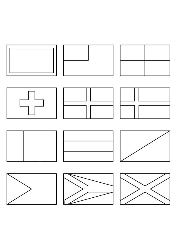 Disegno da colorare bandiere varie