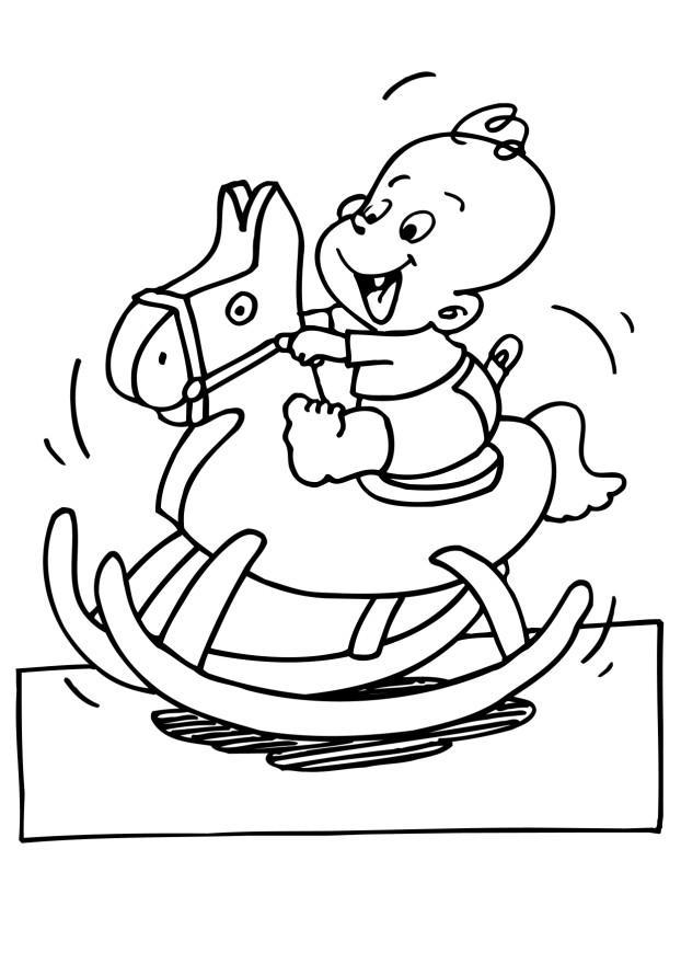 Disegno da colorare bA©bA© sul cavallo a dondolo