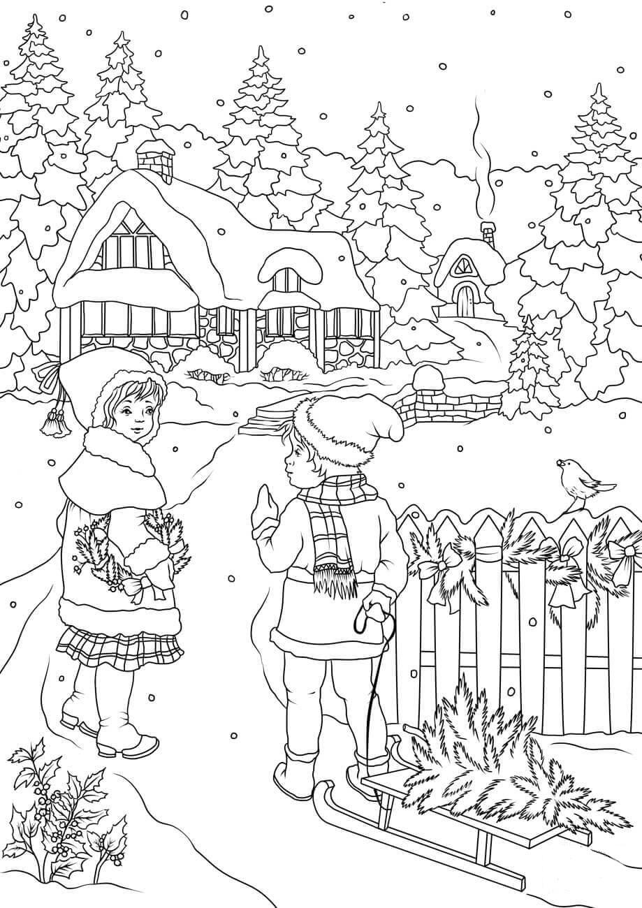 Disegno da colorare camminare nella neve