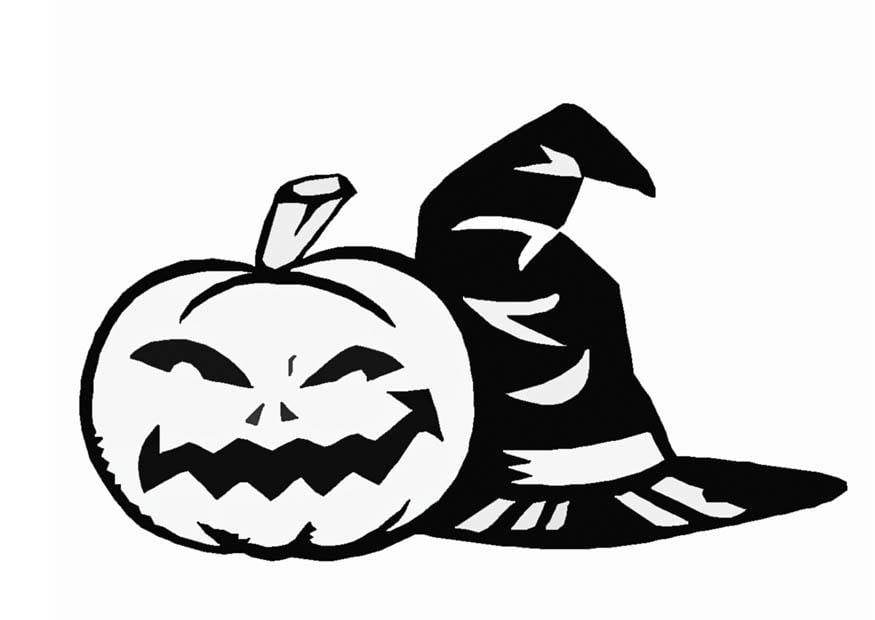 Disegno da colorare cappello da strega e zucca