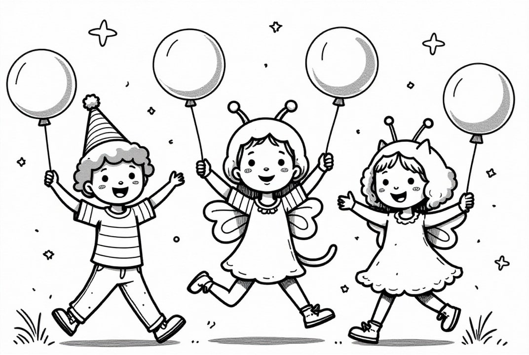 Disegno da colorare carnevale con palloncini