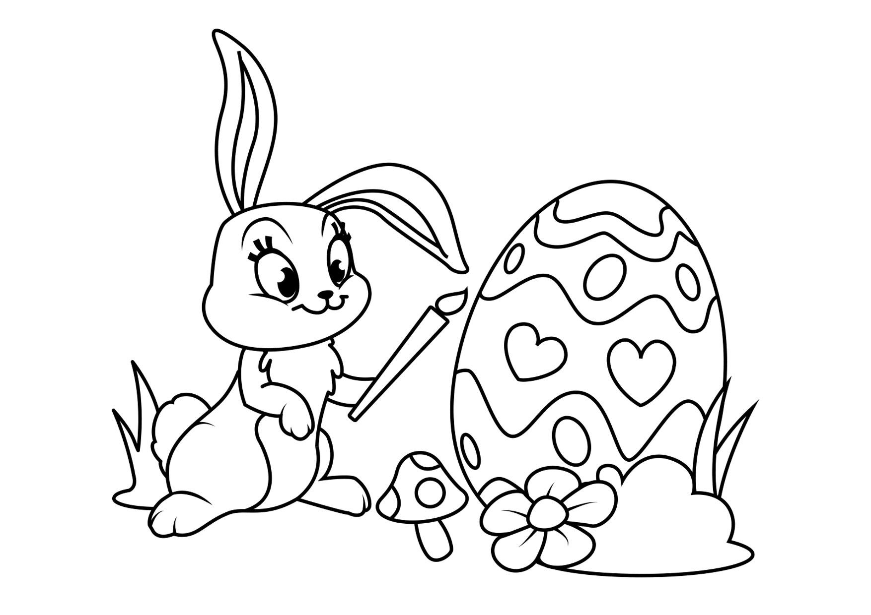 Disegno da colorare coniglietto di pasqua con uovo di pasqua
