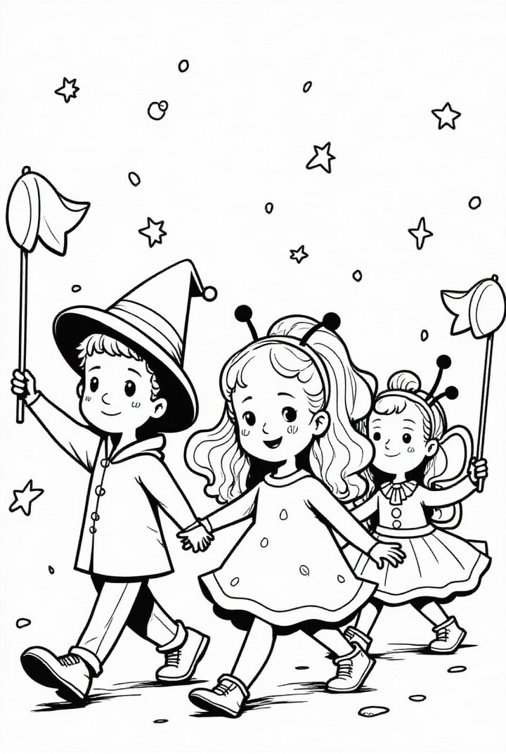 Disegno da colorare corteo di carnevale