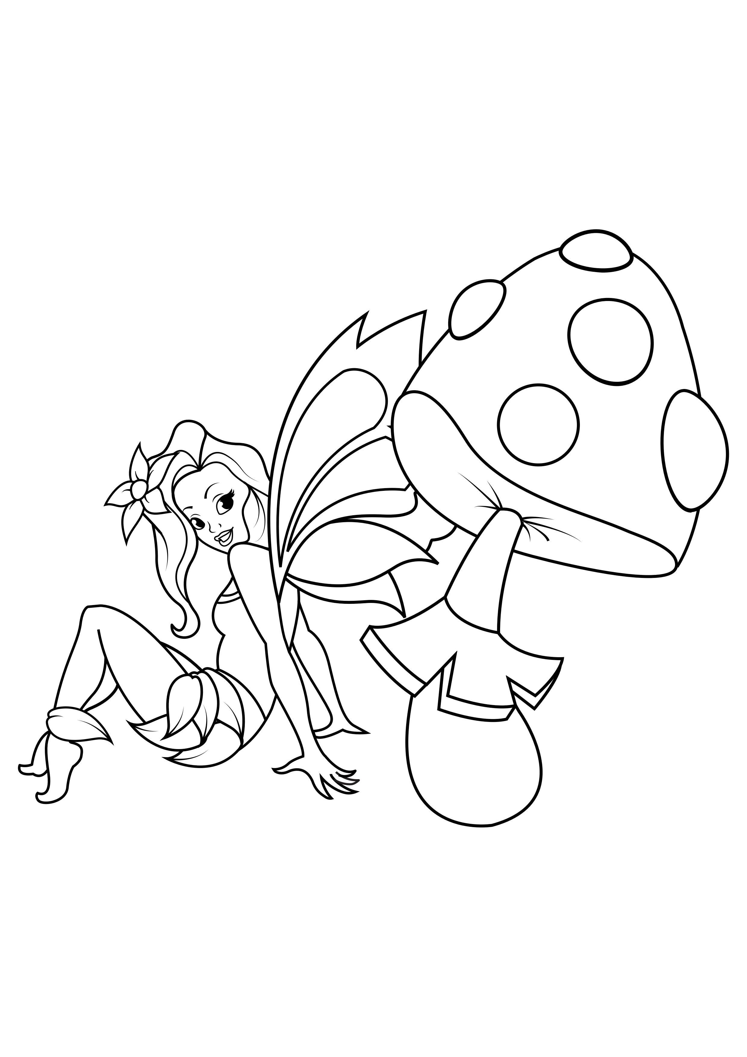 Disegno da colorare fata con funghi