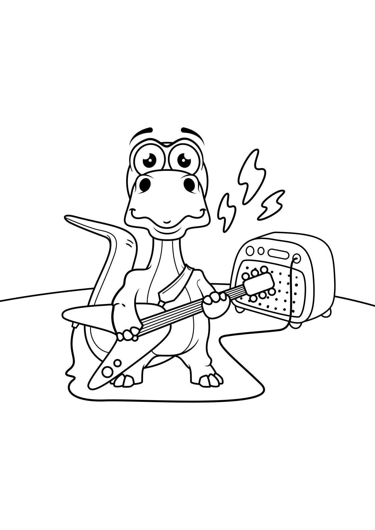Disegno da colorare il dinosauro suona la chitarra