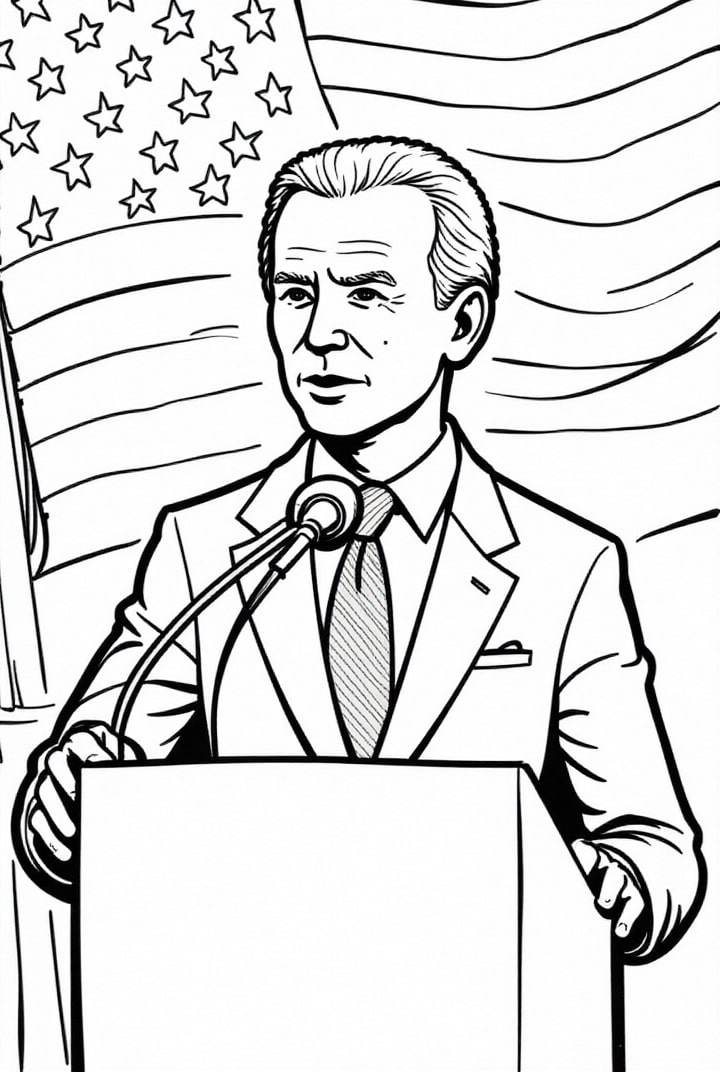 Disegno da colorare il presidente biden fa un discorso