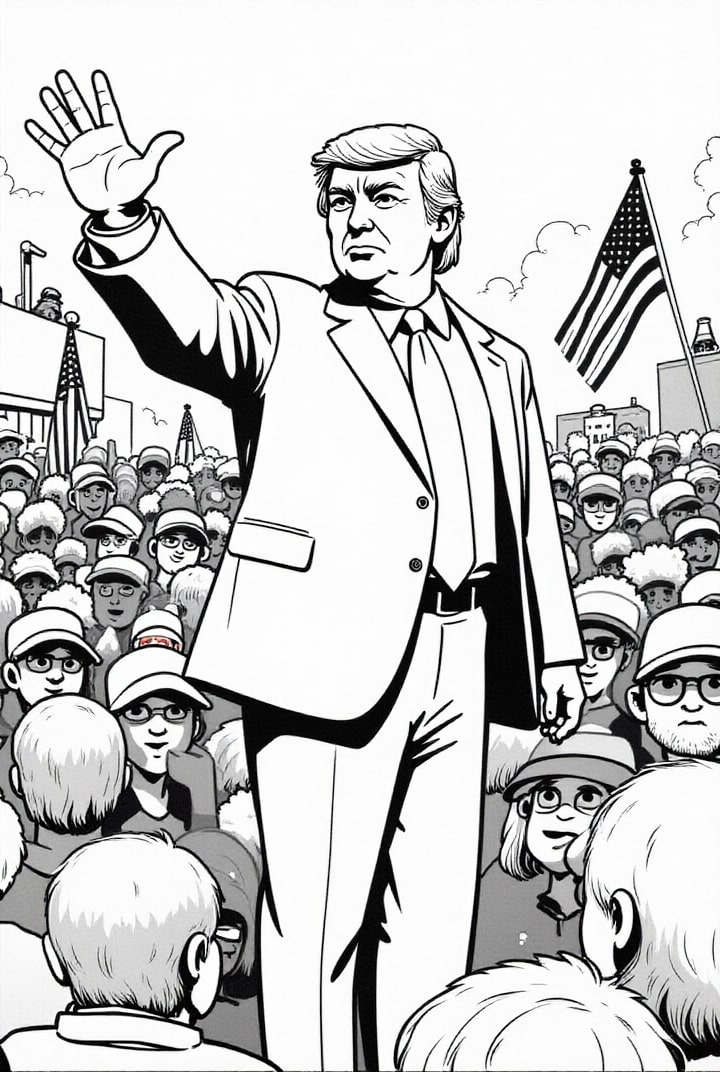 Disegno da colorare il presidente donald trump con i sostenitori