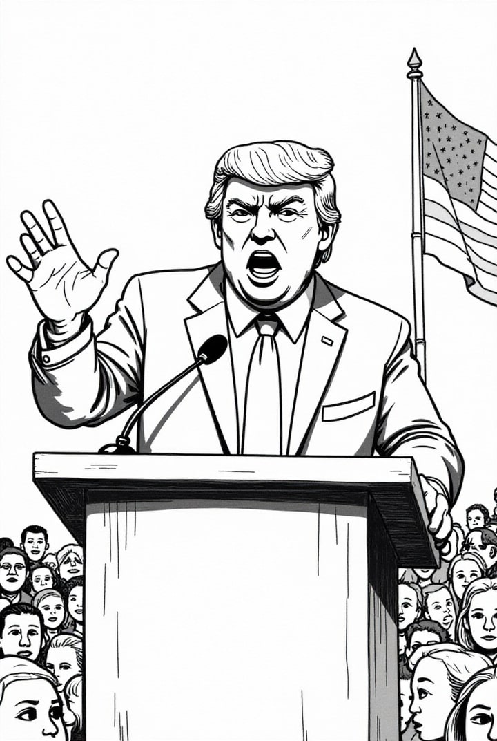 Disegno da colorare il presidente donald trump si rivolge alla folla