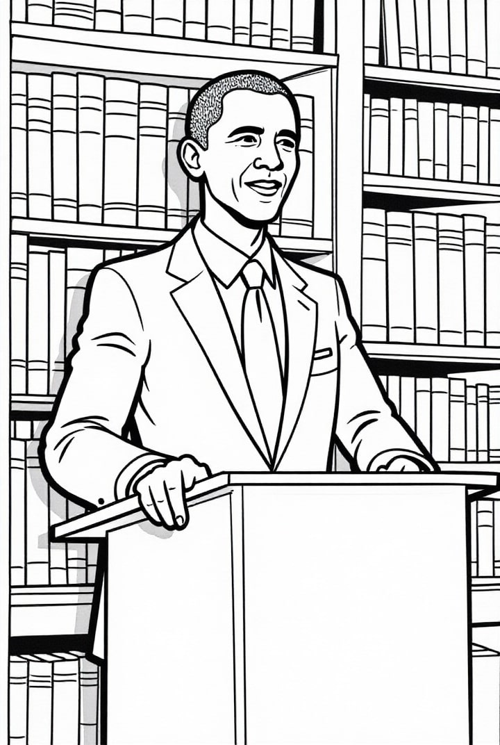 Disegno da colorare il presidente obama tiene una conferenza