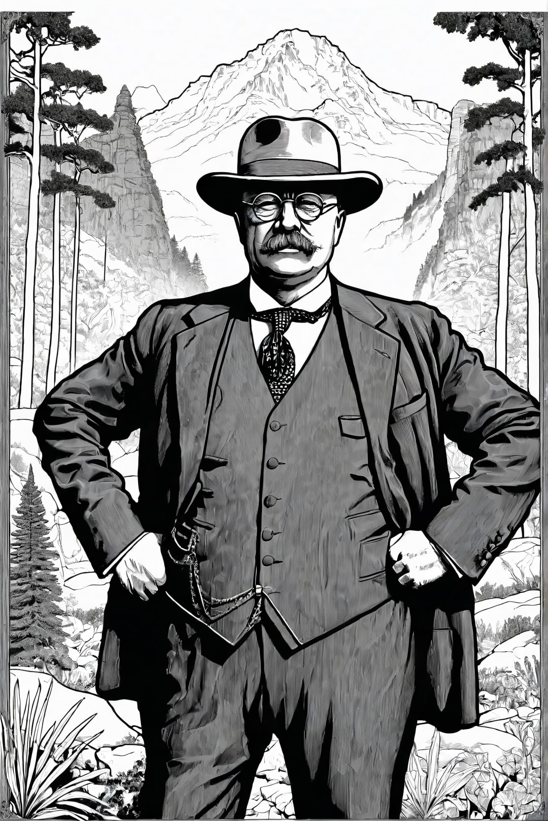 Disegno da colorare il presidente theodore roosevelt in un parco naturale