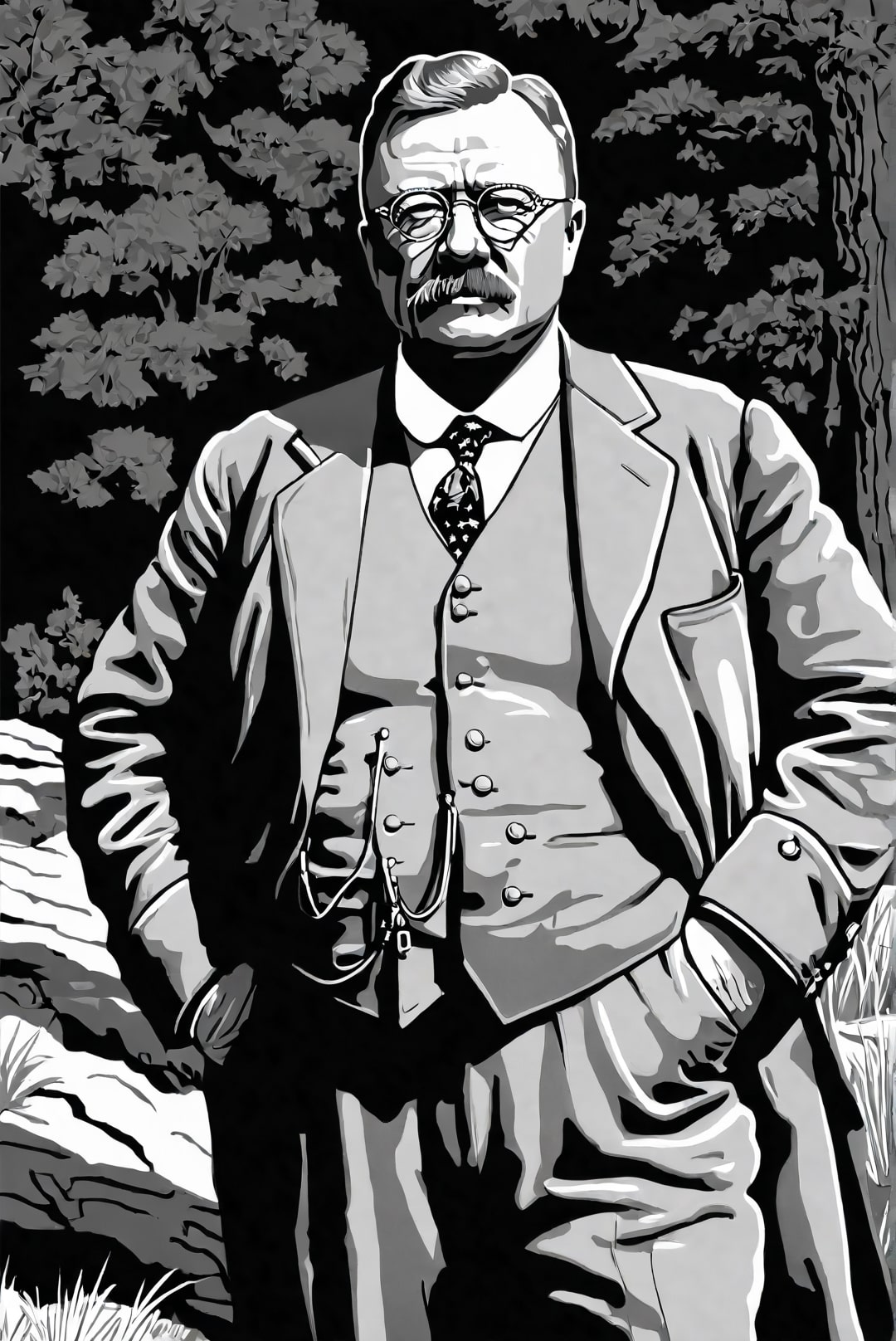 Disegno da colorare il presidente theodore roosevelt nella natura