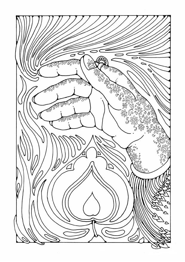 Disegno da colorare mano sopra la fiamma