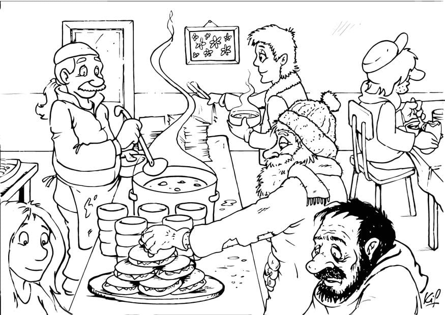 Disegno da colorare mensa dei poveri