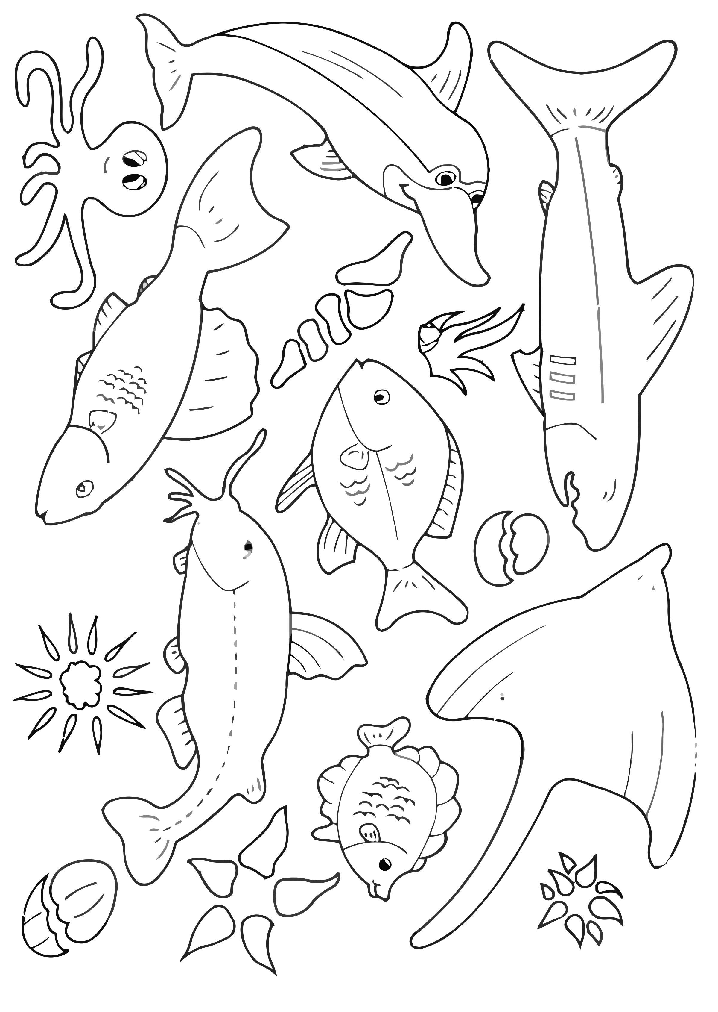 Disegno da colorare molti pesci nel mare