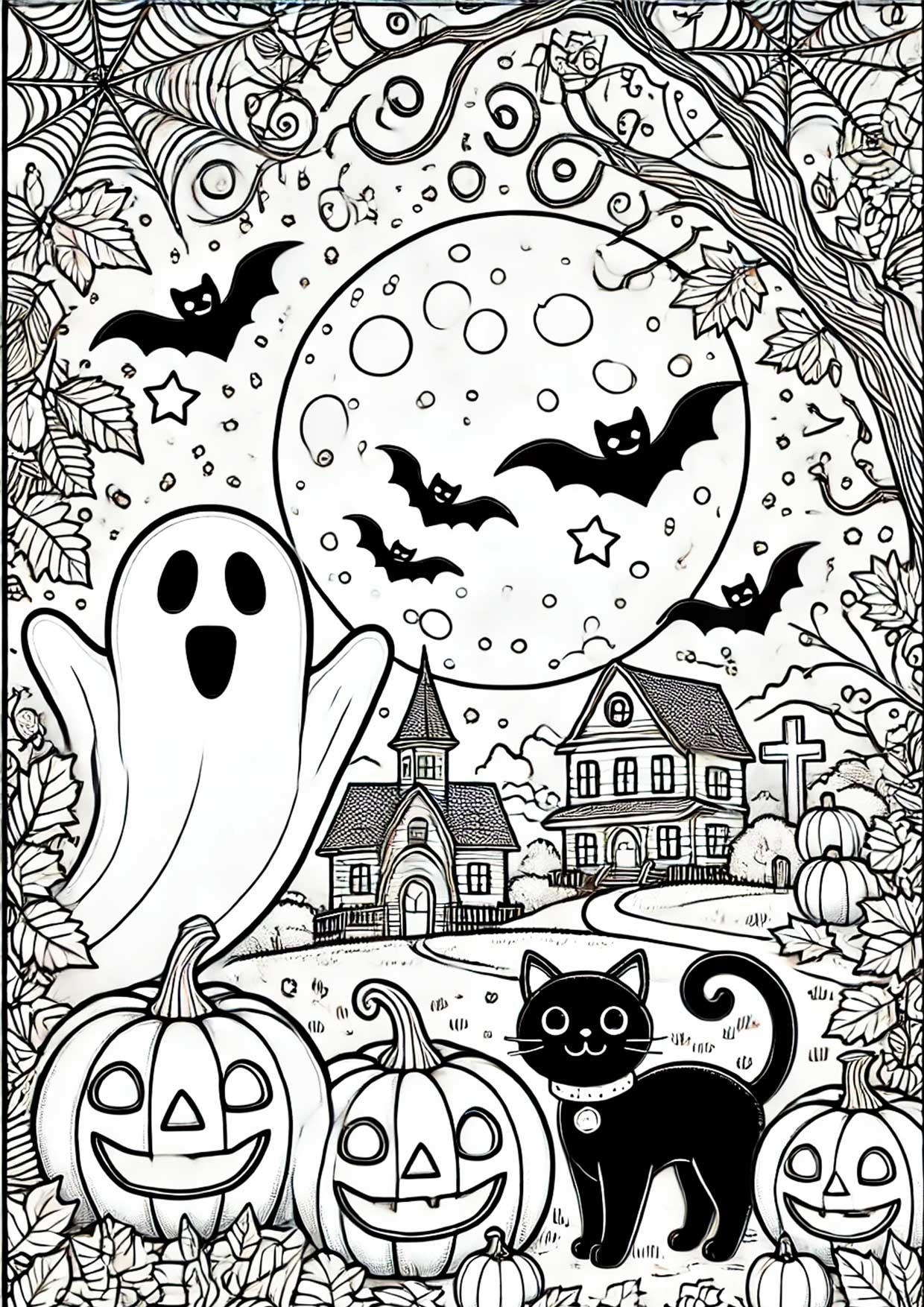 Disegno da colorare paesaggio di halloween