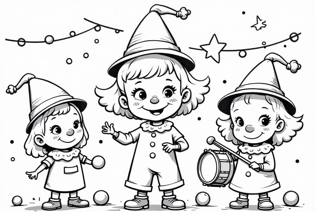 Disegno da colorare pagliacci di carnevale