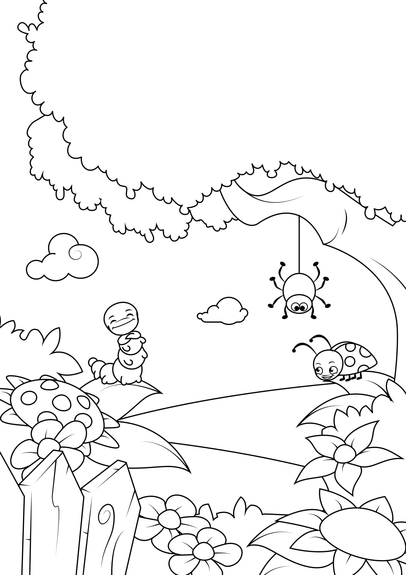 Disegno da colorare primavera nella foresta