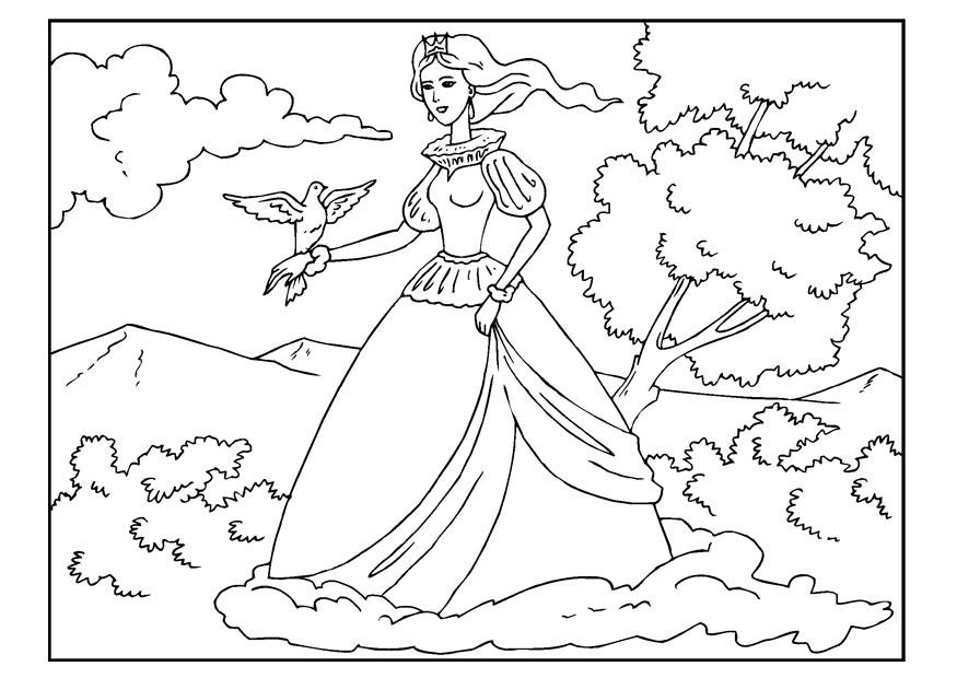 Disegno da colorare principessa con colomba
