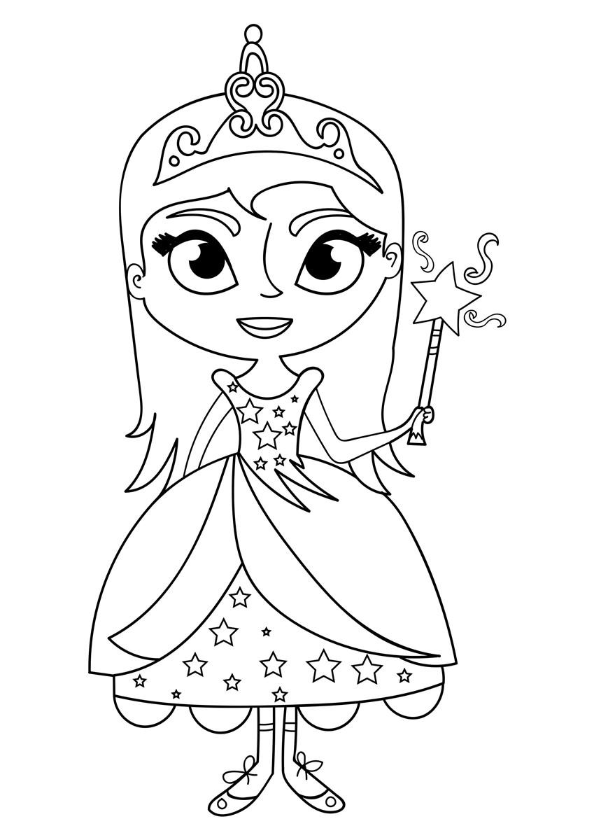 Disegno da colorare principessa con la bacchetta