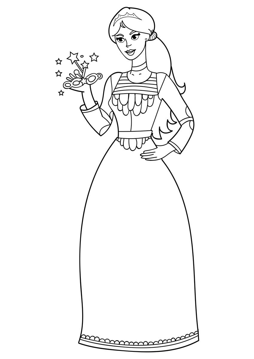 Disegno da colorare principessa con maschera