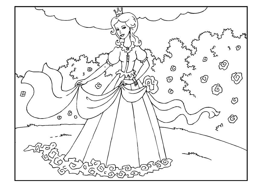Disegno da colorare principessa in giardino
