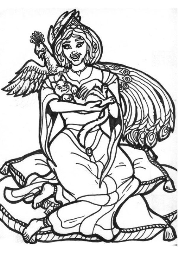 Disegno da colorare principessa pavone