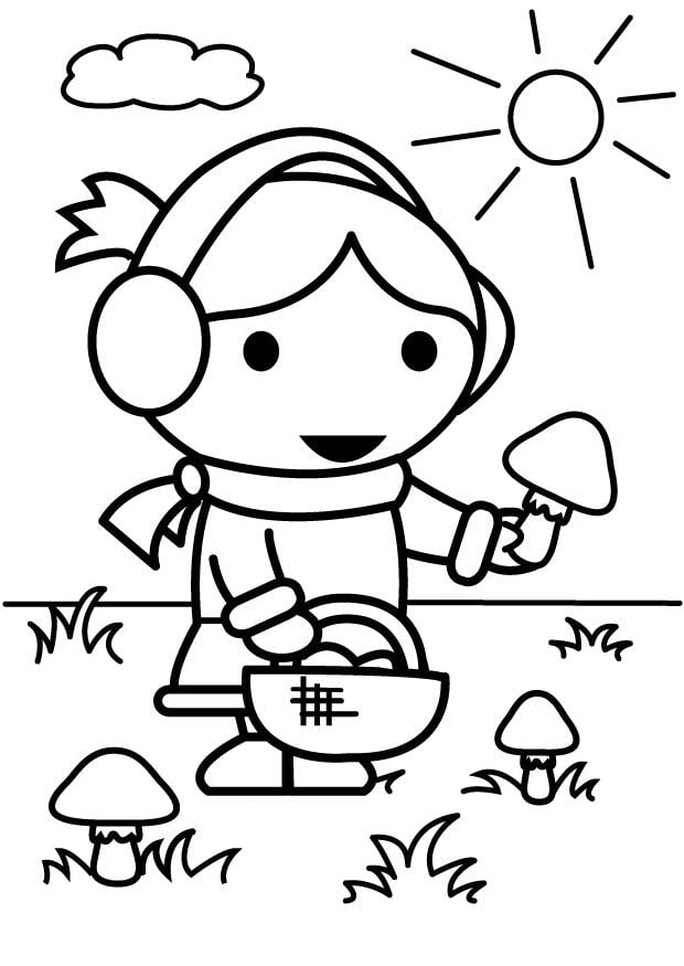 Disegno da colorare raccogliere i funghi