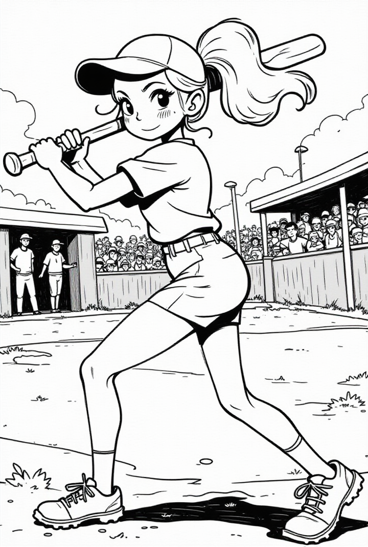 Disegno da colorare ragazza alla partita di baseball