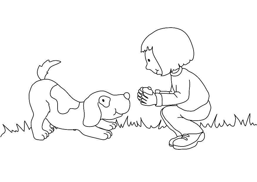 Disegno da colorare ragazza col cane
