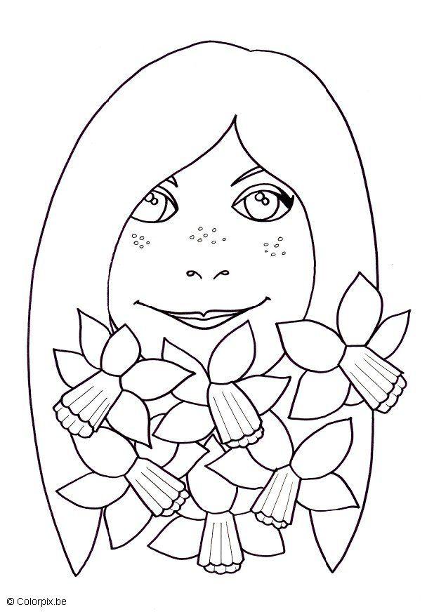 Disegno da colorare ragazza con narcisi
