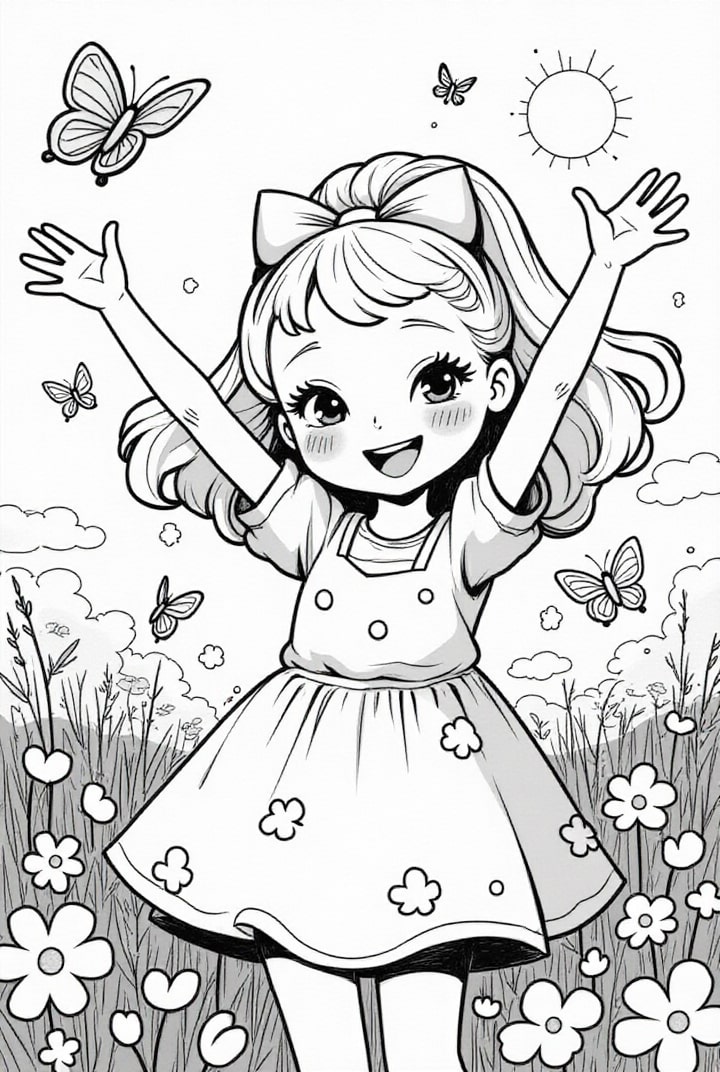 Disegno da colorare ragazza felice