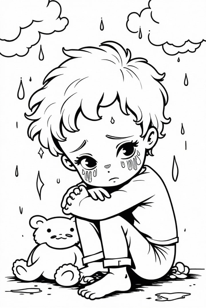 Disegno da colorare ragazzo triste