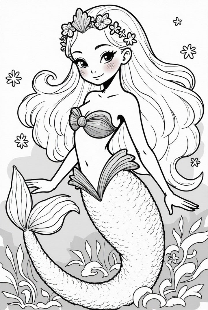 Disegno da colorare sirena nel mare
