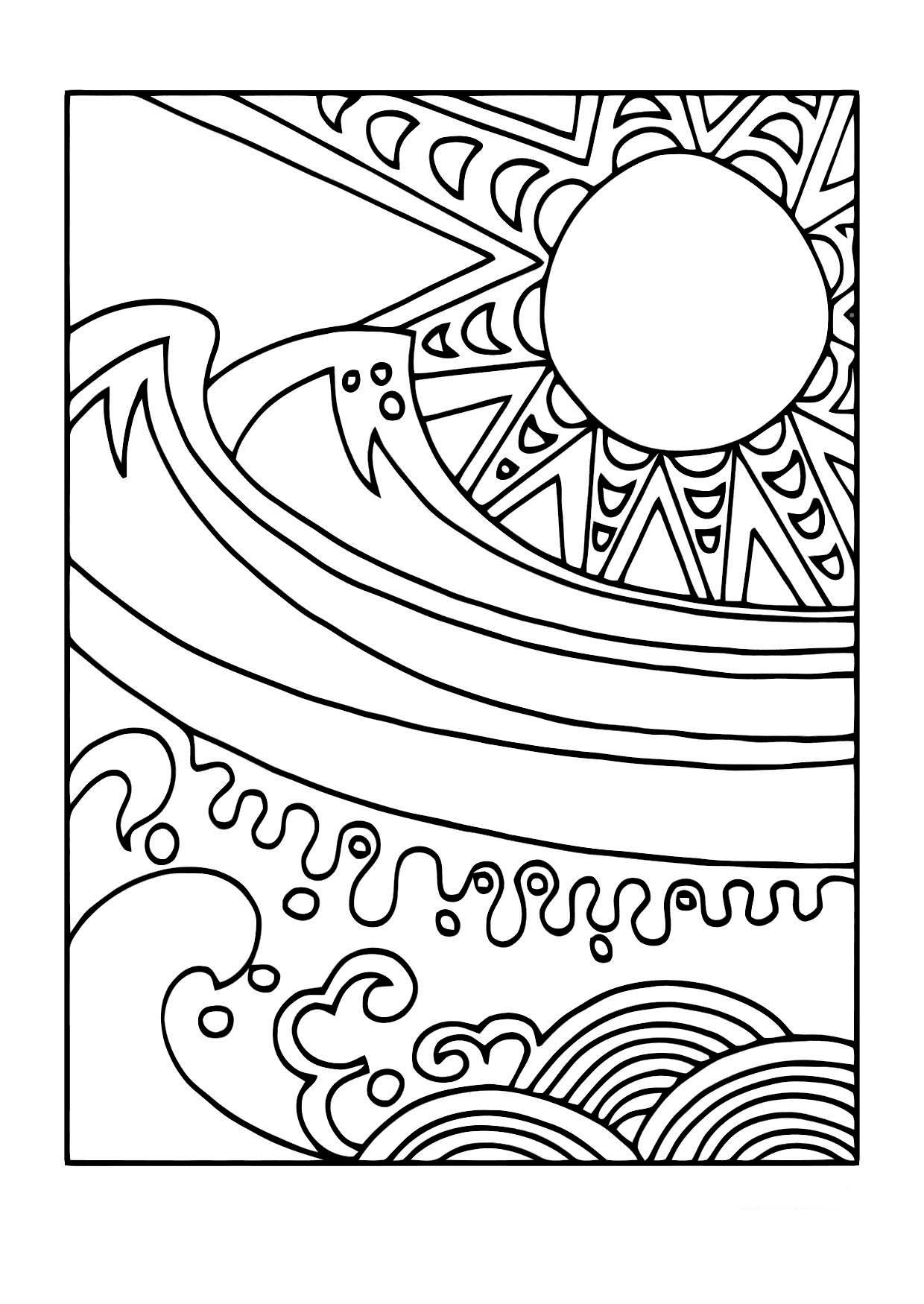 Disegno da colorare sole e mare