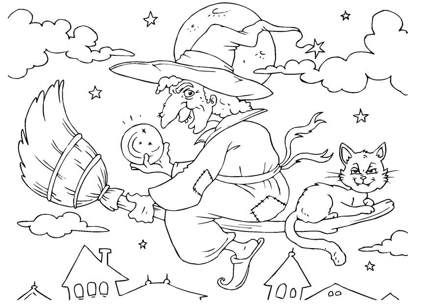 Disegno da colorare strega su scopa