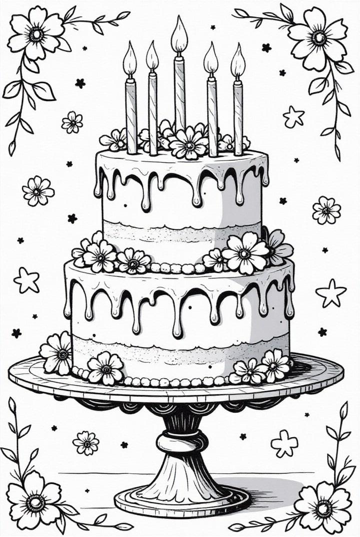 Disegno da colorare torta di compleanno