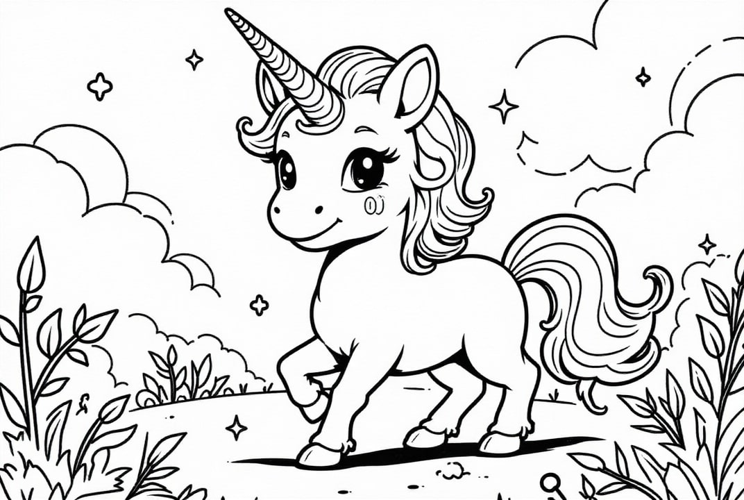Disegno da colorare unicorno carino