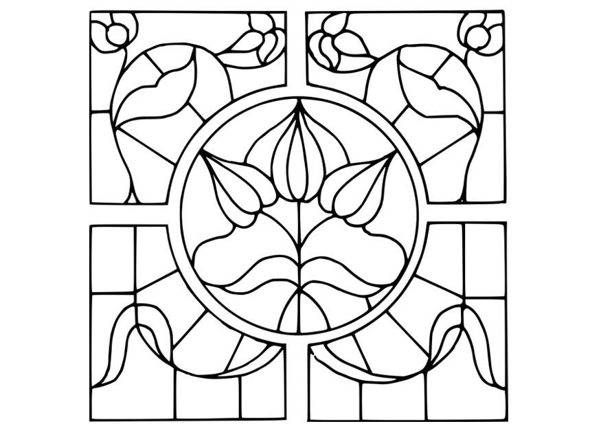 Disegno da colorare vetro con fiori disegnati