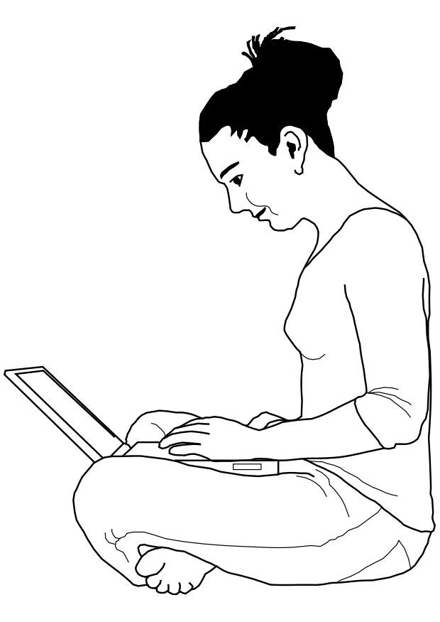 donna con portatile Disegno da colorare donna con portatile